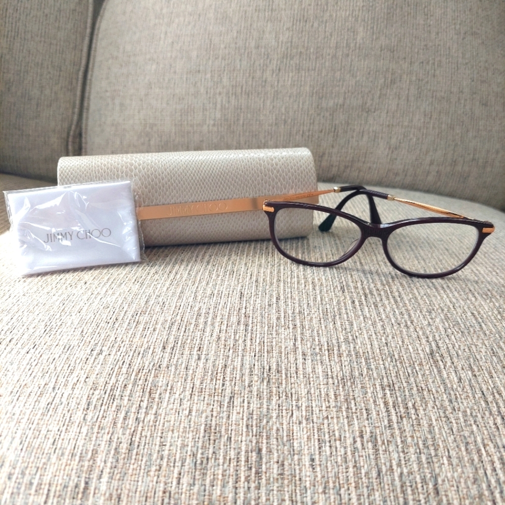 Jimmy Choo Brown and Gold Eyeglasses with Cream Case